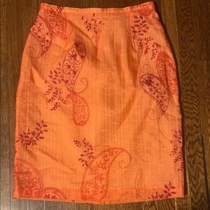 Vintage, Central Falls, Elegant Orange Paisley Pencil Skirt, Size 12